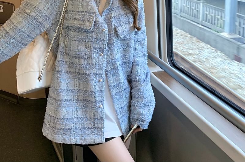 Collar Plaid Tweed Button Shacket