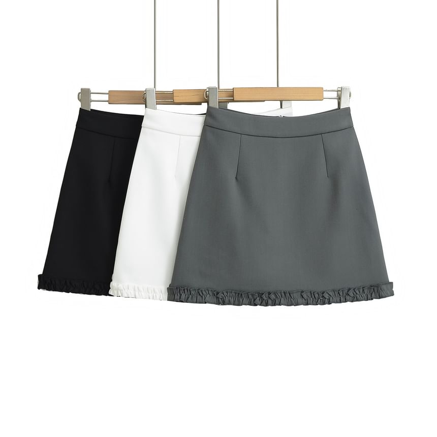 Mini Flared Skirt with Ruffled Hem and Elevated Waist
