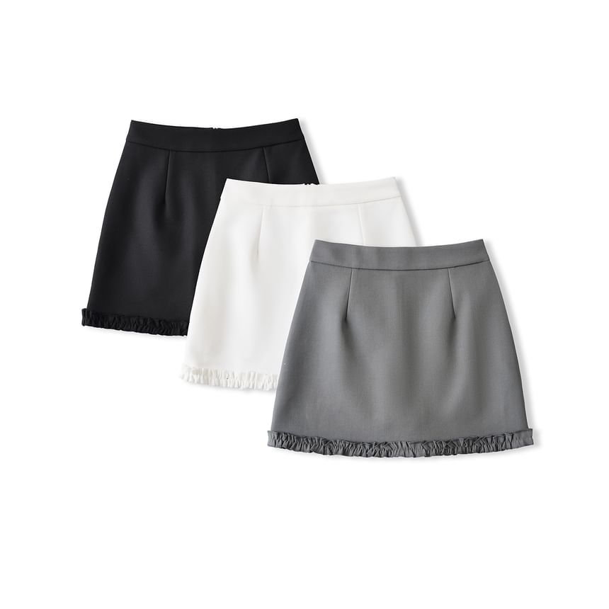 Mini Flared Skirt with Ruffled Hem and Elevated Waist