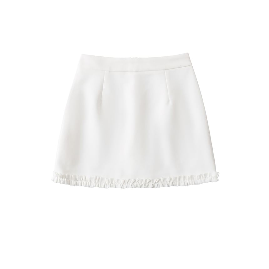 Mini Flared Skirt with Ruffled Hem and Elevated Waist