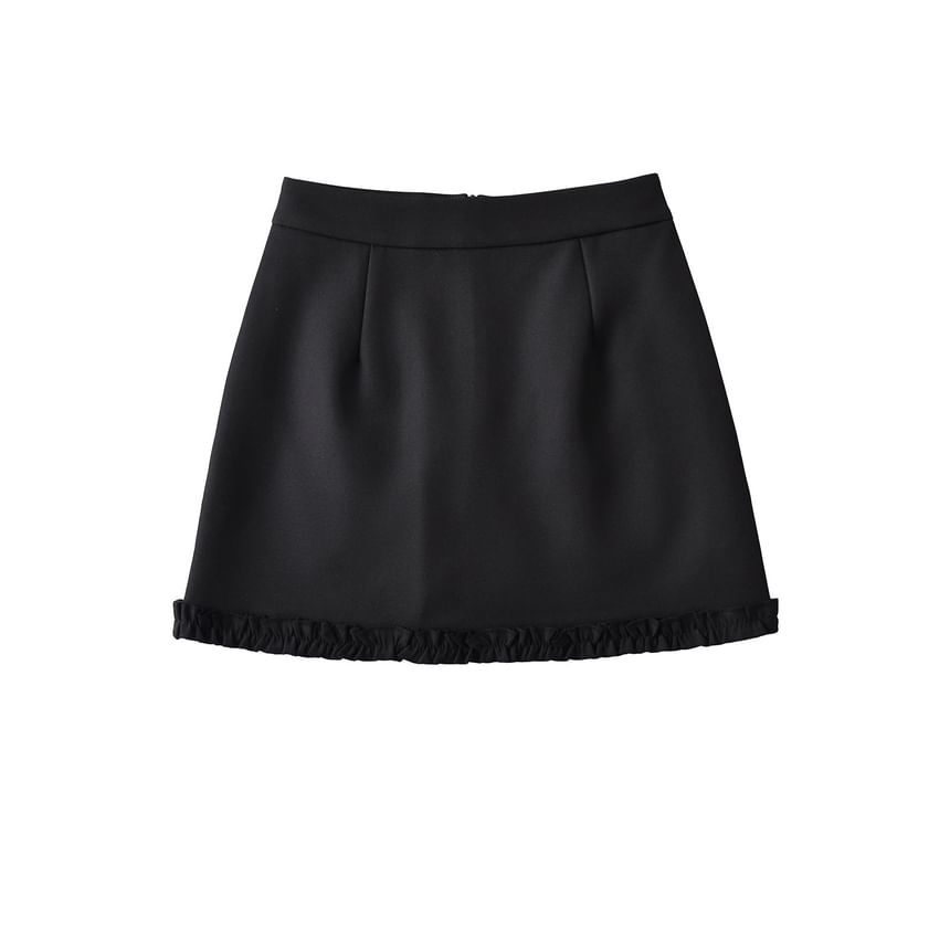 Mini Flared Skirt with Ruffled Hem and Elevated Waist