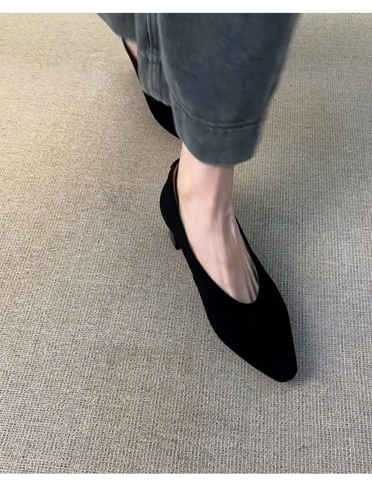 Plain Heel Chunky Faux Pumps Suede
