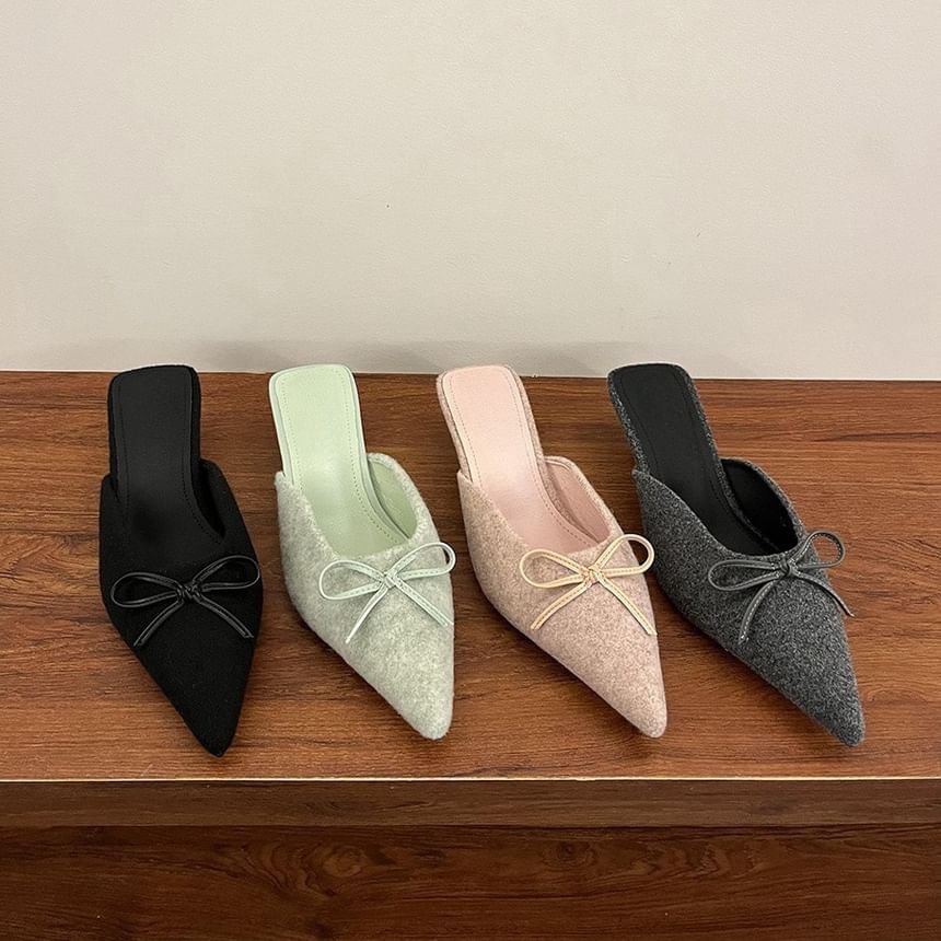 Toe Mules Plain Chunky Pointed Heel Accent Bow