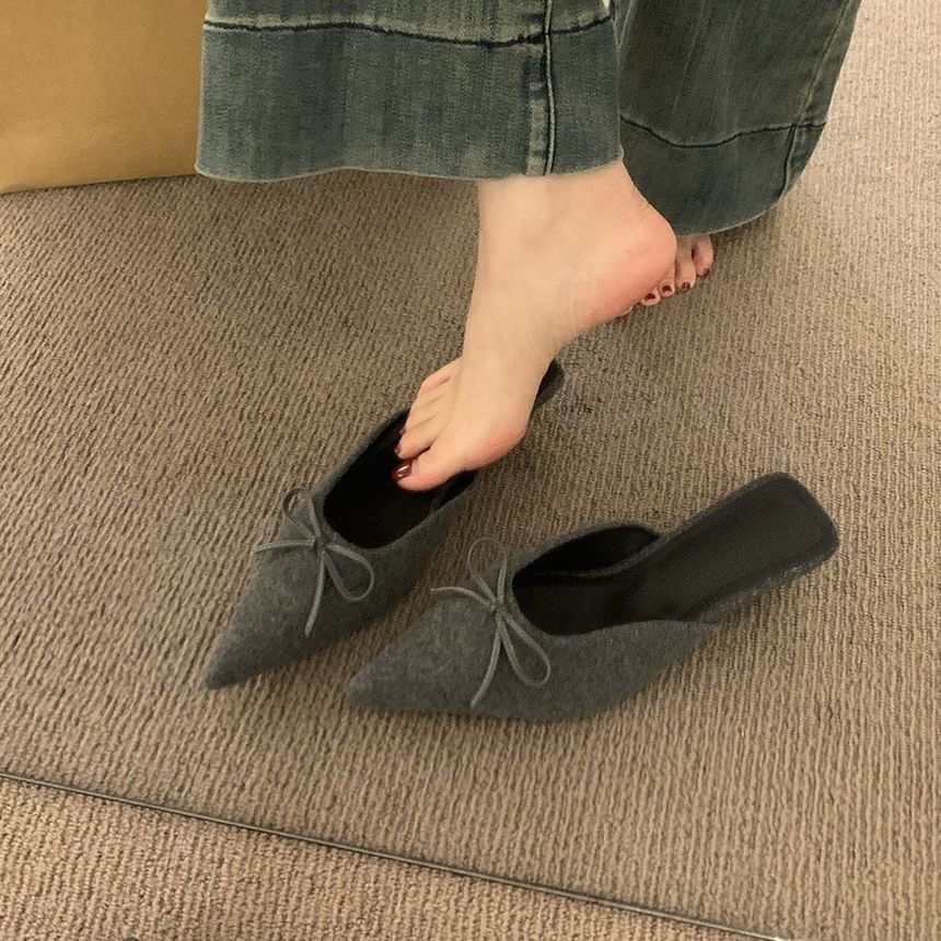 Toe Mules Plain Chunky Pointed Heel Accent Bow