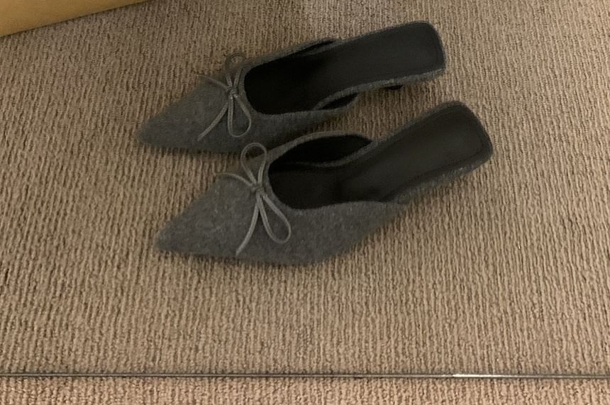 Toe Mules Plain Chunky Pointed Heel Accent Bow