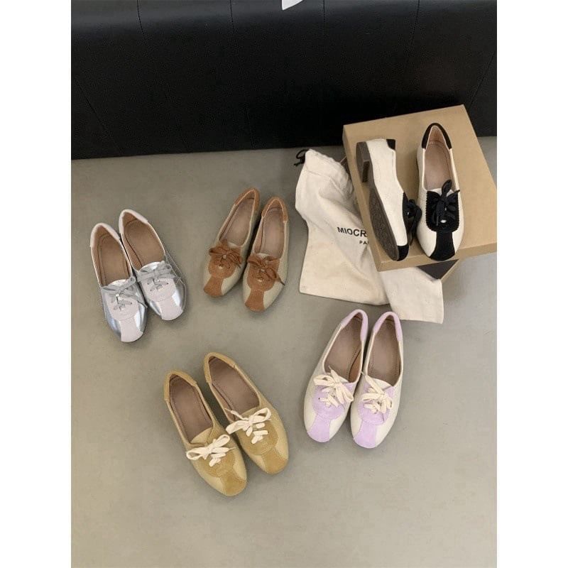 Two Tone Lace-Up Faux Leather Sneakers