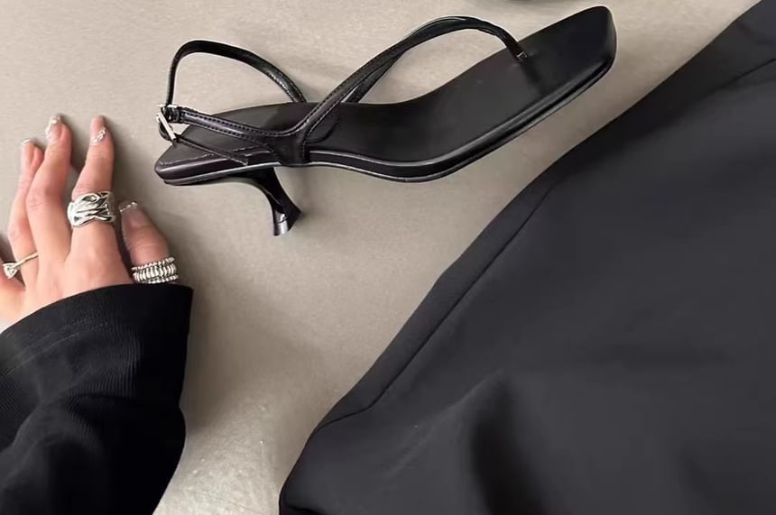 Kitten Heel Square Toe Plain Slingback Thong Sandals