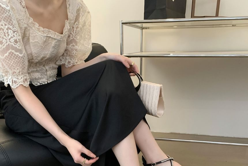 D'Orsay Chunky Pumps Toe Rhinestone Accent Heel Pointed