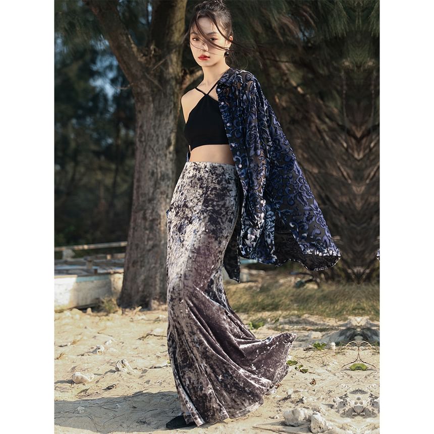 Luxurious Velvet Mermaid Maxi Skirt with High Waist