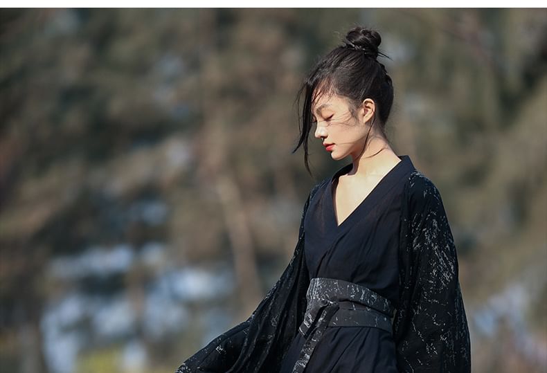 Long Sleeve Wrap Dress with Tie-Dye Jacket and Belt Set
