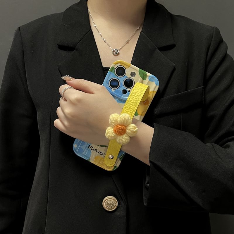 with Strap Floral Case Phone
