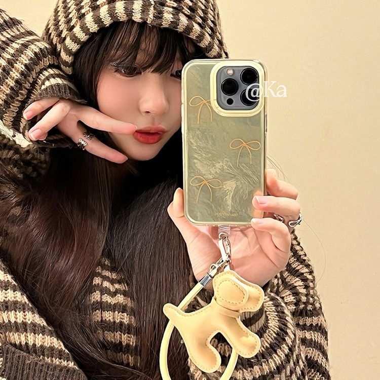 with Strap Charm Case Phone Bow Dog