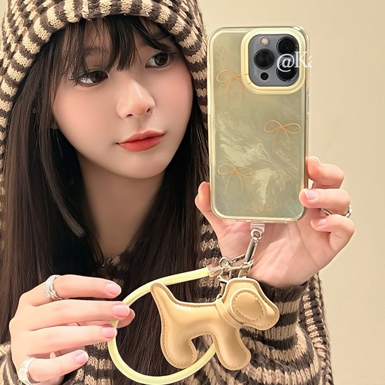 with Strap Charm Case Phone Bow Dog