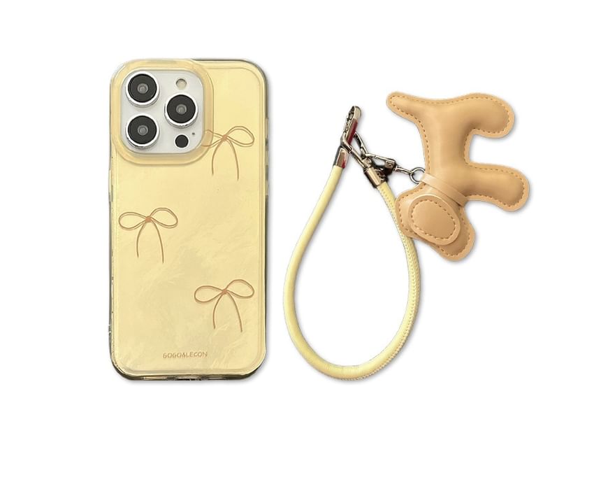 with Strap Charm Case Phone Bow Dog