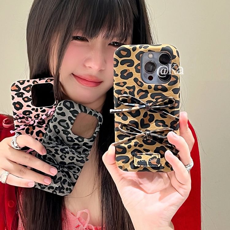 Case Phone Leopard Bow Print