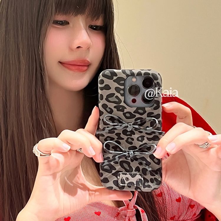 Case Phone Leopard Bow Print