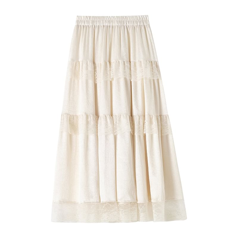 Maxi Plain Trim High A-Line Skirt Rise Lace