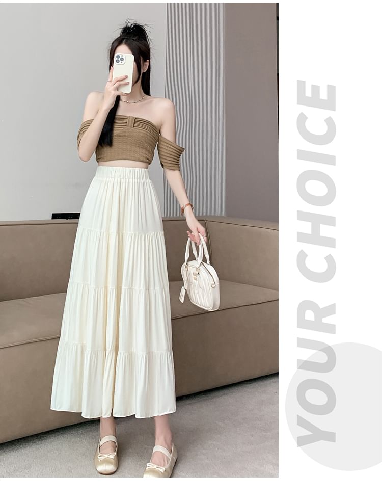 Skirt Maxi High Rise Plain A-Line