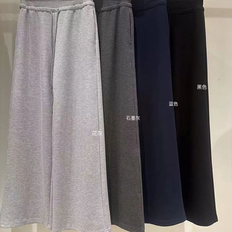 Leg Plain Rise Pants High Wide