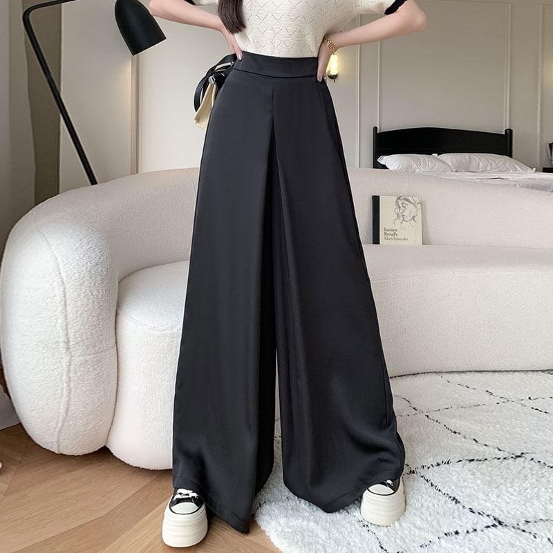 Plain Leg Wide Waist High Pants