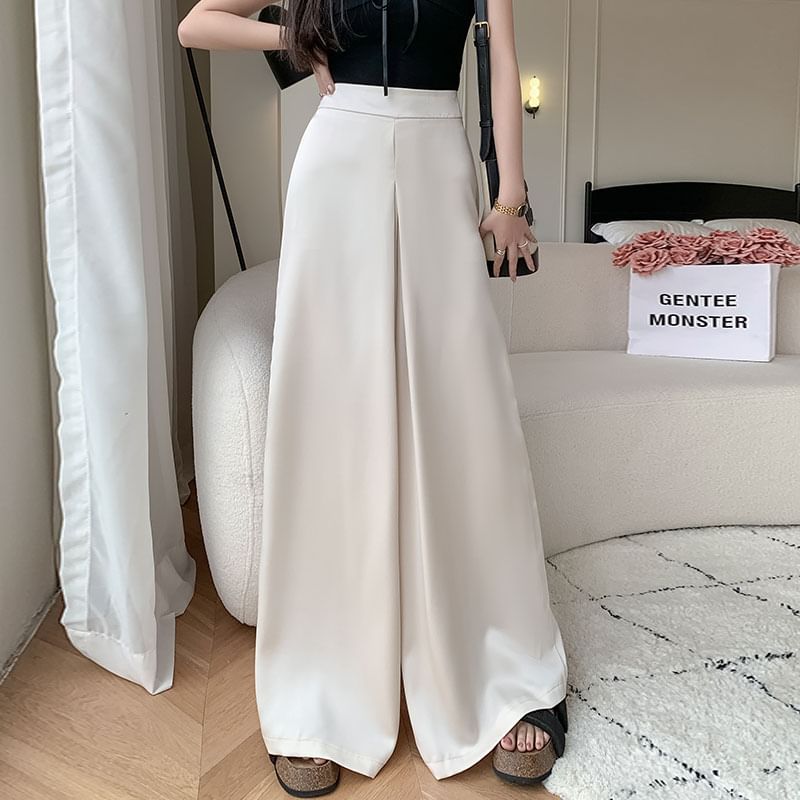 Plain Leg Wide Waist High Pants
