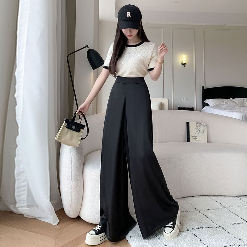 Plain Leg Wide Waist High Pants