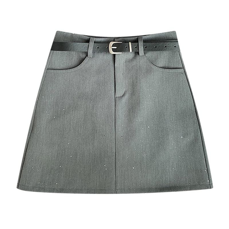 Waist A-Line Mini High Sequin Skirt