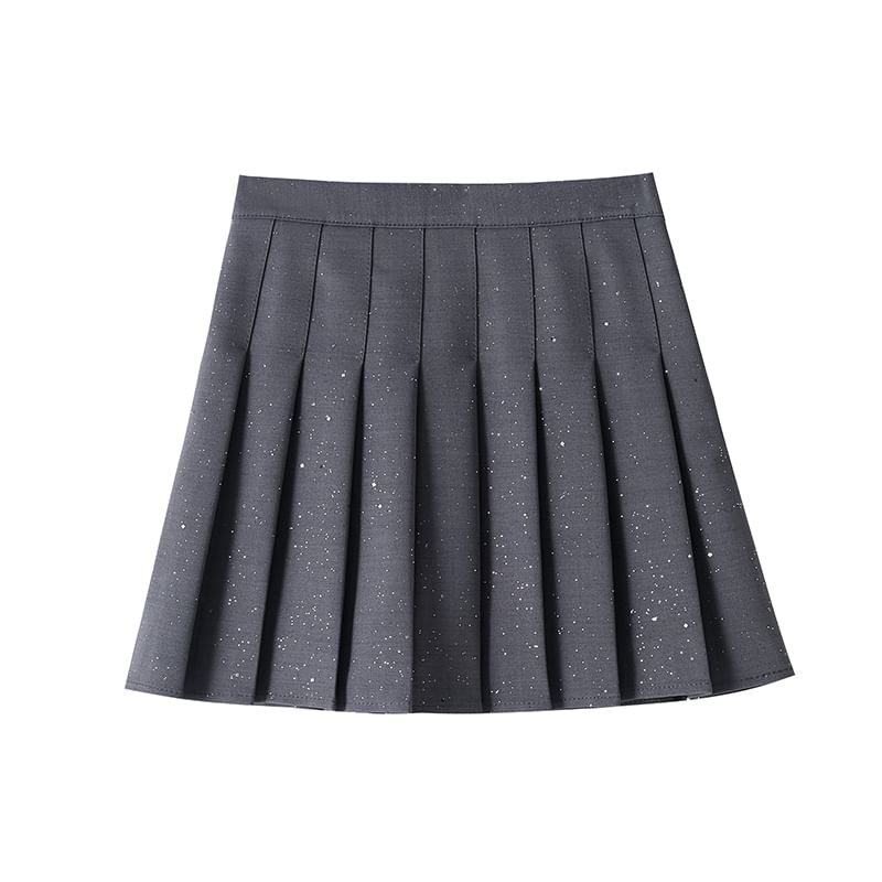 High Sequin Pleated Skirt Waist Mini A-Line