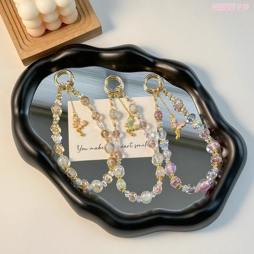 Faux Phone Butterfly with Strap Lanyard Pad Crystal