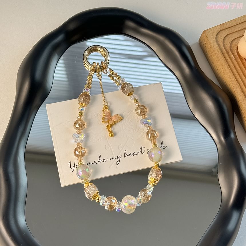 Faux Phone Butterfly with Strap Lanyard Pad Crystal