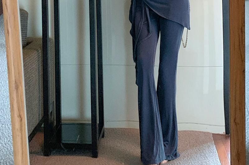 Yoga T-Shirt Waist Plain Skirt High Crop Off / Shoulder Overlay Short-Sleeve Pants