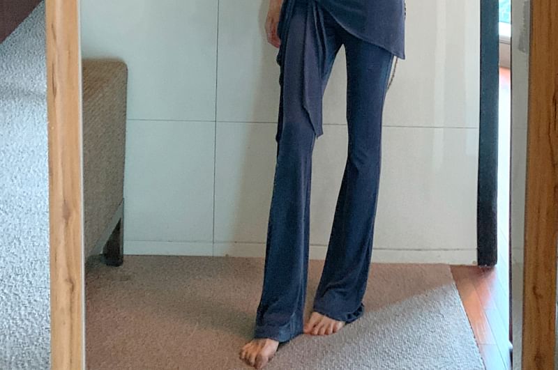 Yoga T-Shirt Waist Plain Skirt High Crop Off / Shoulder Overlay Short-Sleeve Pants