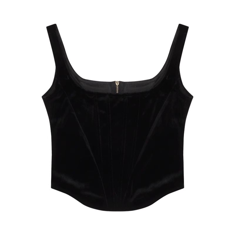 High Camisole / Square Neck Flared Rise Plain Pants Faux Leather Top