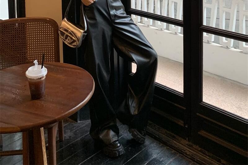 High Camisole / Square Neck Flared Rise Plain Pants Faux Leather Top