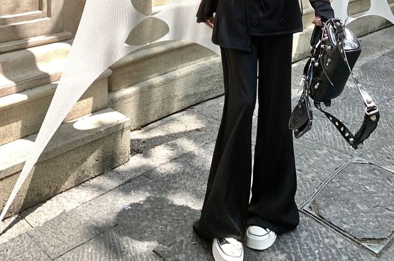 Pants Skirt Overlay Flared High Waist Plain