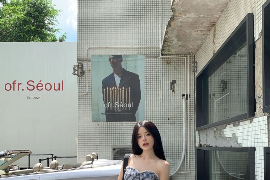 Top Wide Mid Waist Striped Leg / Tube Pants Strapless