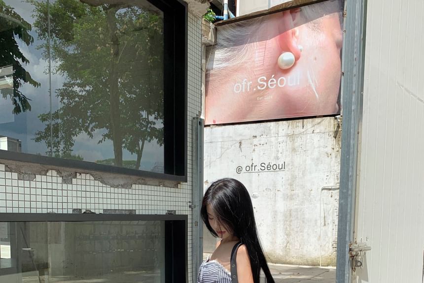 Top Wide Mid Waist Striped Leg / Tube Pants Strapless