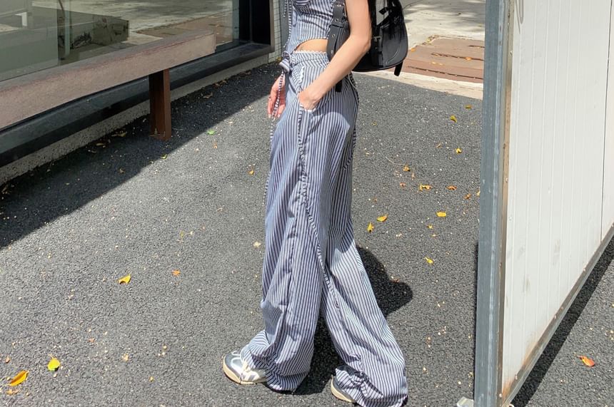 Top Wide Mid Waist Striped Leg / Tube Pants Strapless