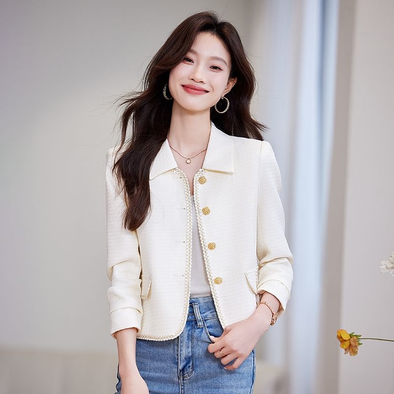 Collared Button-Up Tweed Jacket