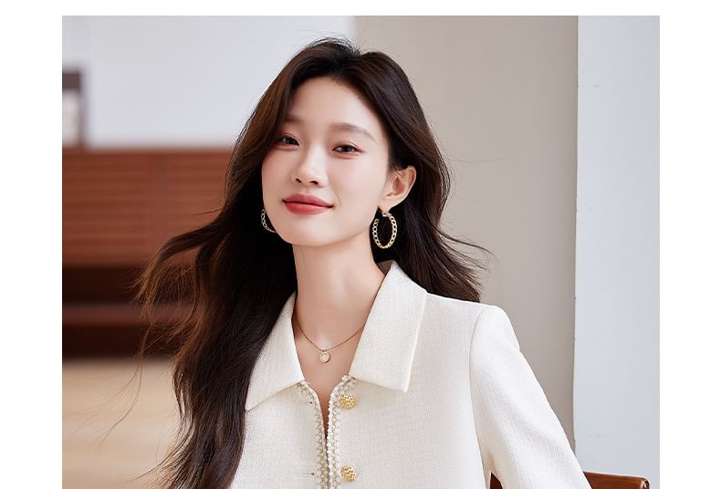 Collared Button-Up Tweed Jacket