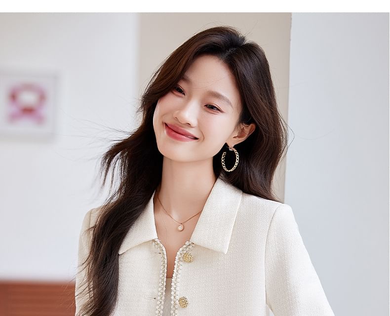 Collared Button-Up Tweed Jacket