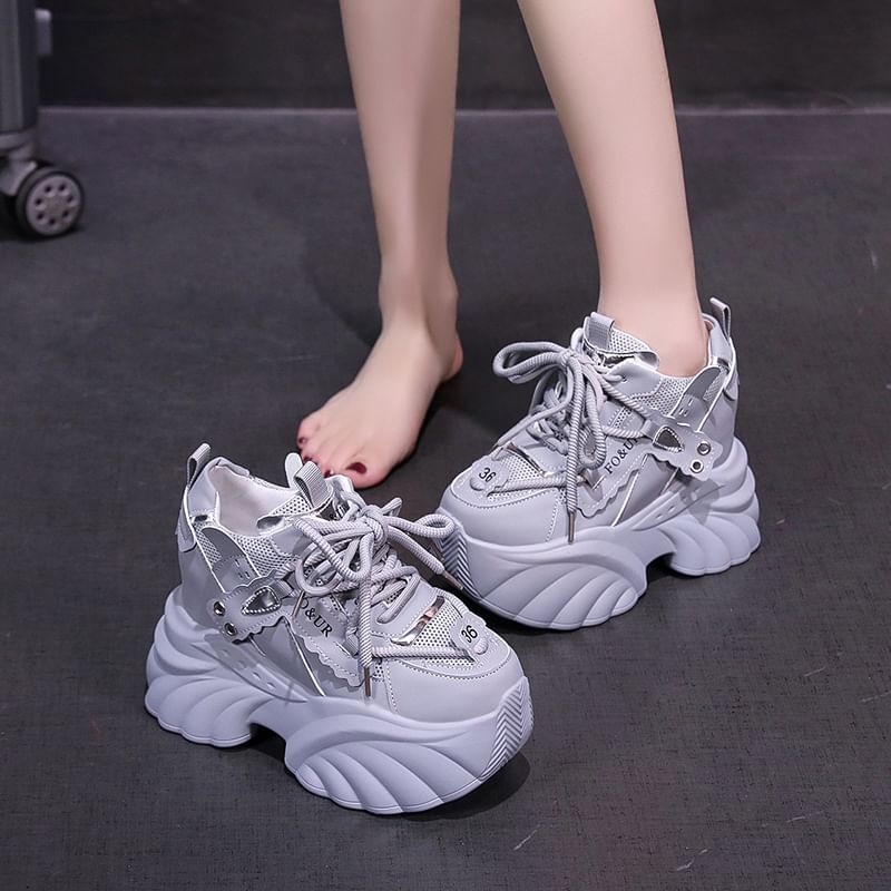 Lettering Lace-Up Platform Sneakers