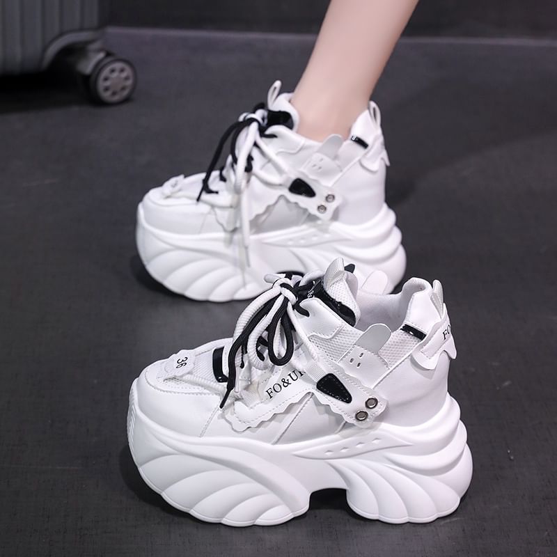 Lettering Lace-Up Platform Sneakers