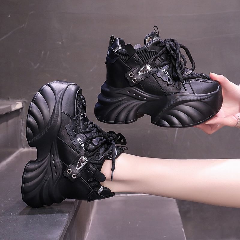 Lettering Lace-Up Platform Sneakers
