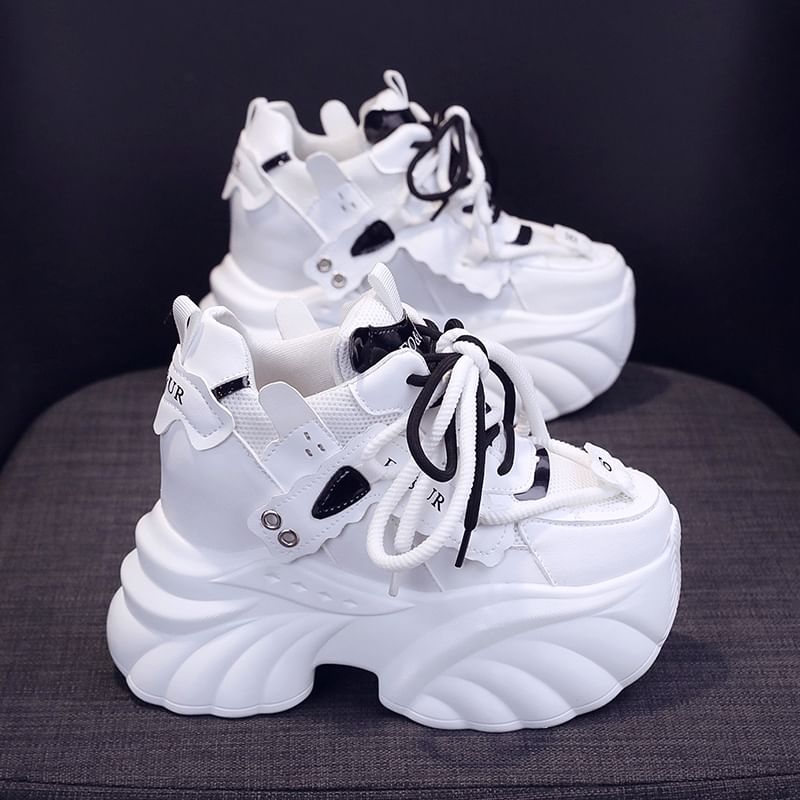 Lettering Lace-Up Platform Sneakers