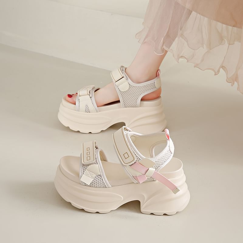 Adhesive Strap Platform Chunky Heel Sandals