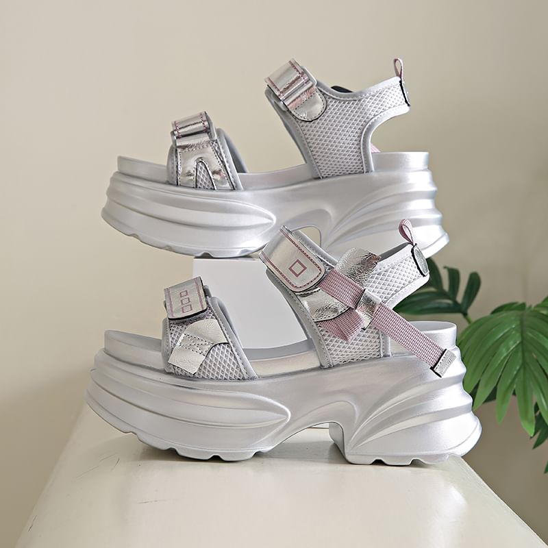Adhesive Strap Platform Chunky Heel Sandals