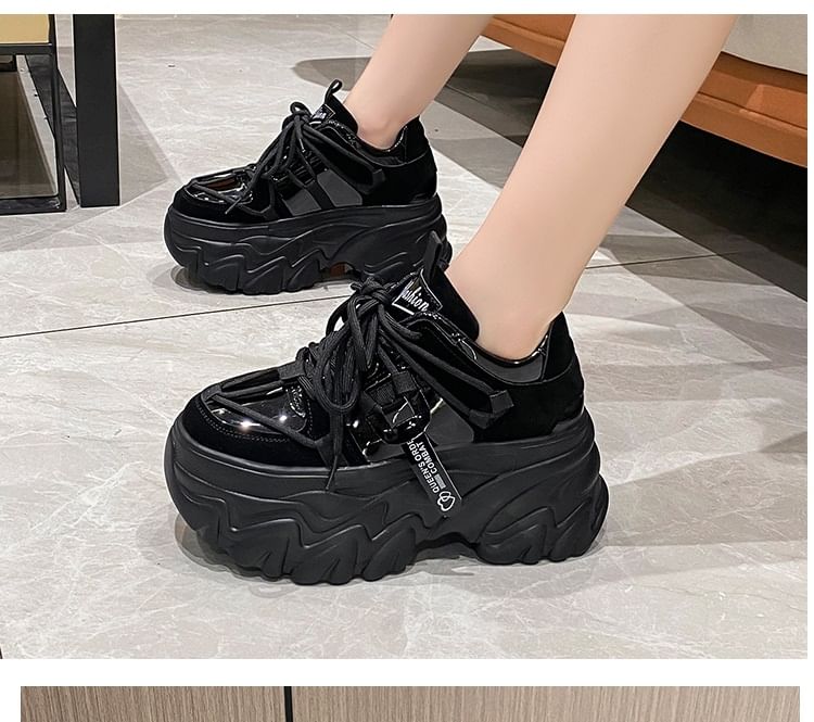 Platform Sneakers Lettering Lace-Up