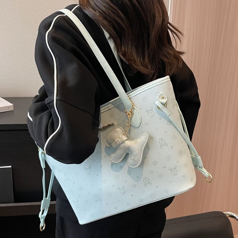 Patterned Faux Drawstring Leather Tote Bag