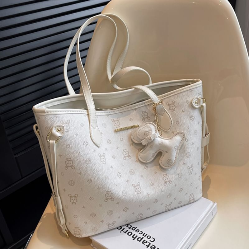 Patterned Faux Drawstring Leather Tote Bag